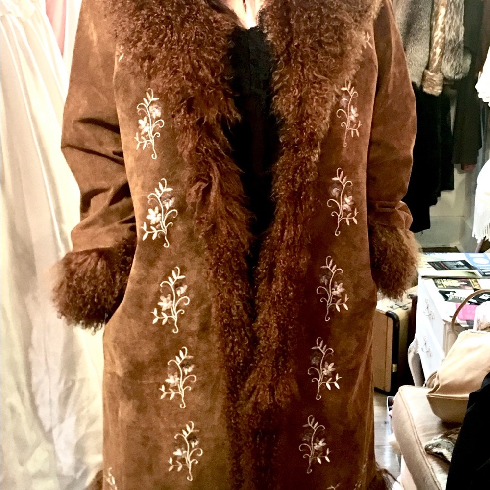 Vintage penny lane suede + Embroidered ginger rust brown Women's Coat - Picture 3 of 15